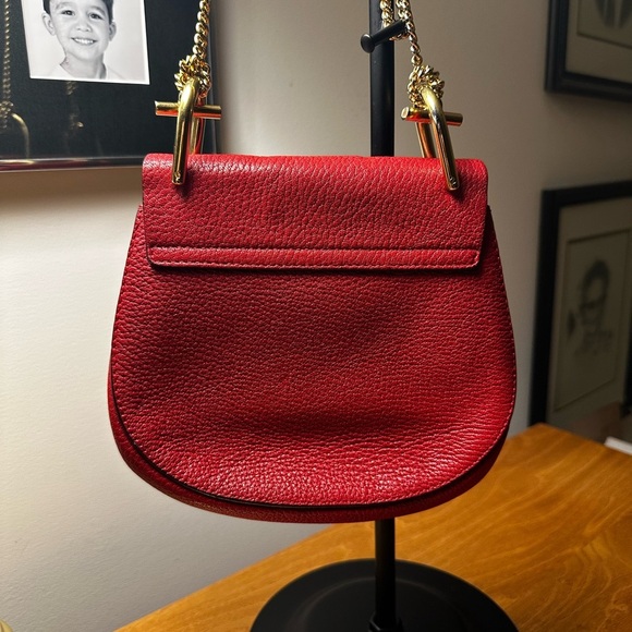 Chloe Red Leather Crossbody w/ Gold Chain Strap - Picture 11 of 14